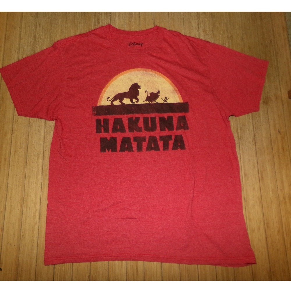 Disney Lion King Hakuna Matata Graphic T-Shirt Red Heather Simba Pumbaa XL Mens